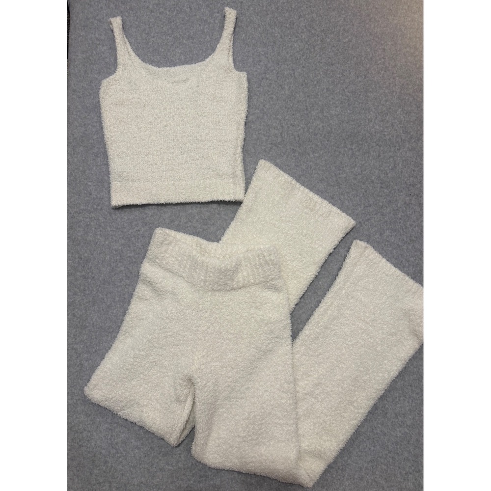 SKIMS Cozy Knit Tank and Wide Leg Pant Set Bone White Loungewear Fuzzy S/M-XS
